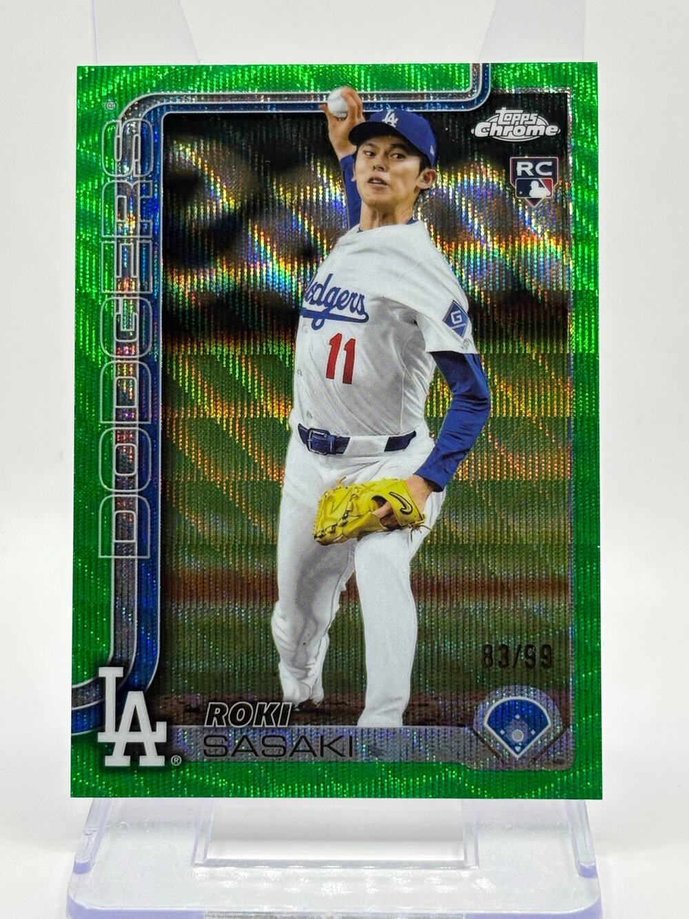 2025 Topps Chrome Roki Sasaki Rookie Green Wave Refractor 83/99 SP Dodgers RC